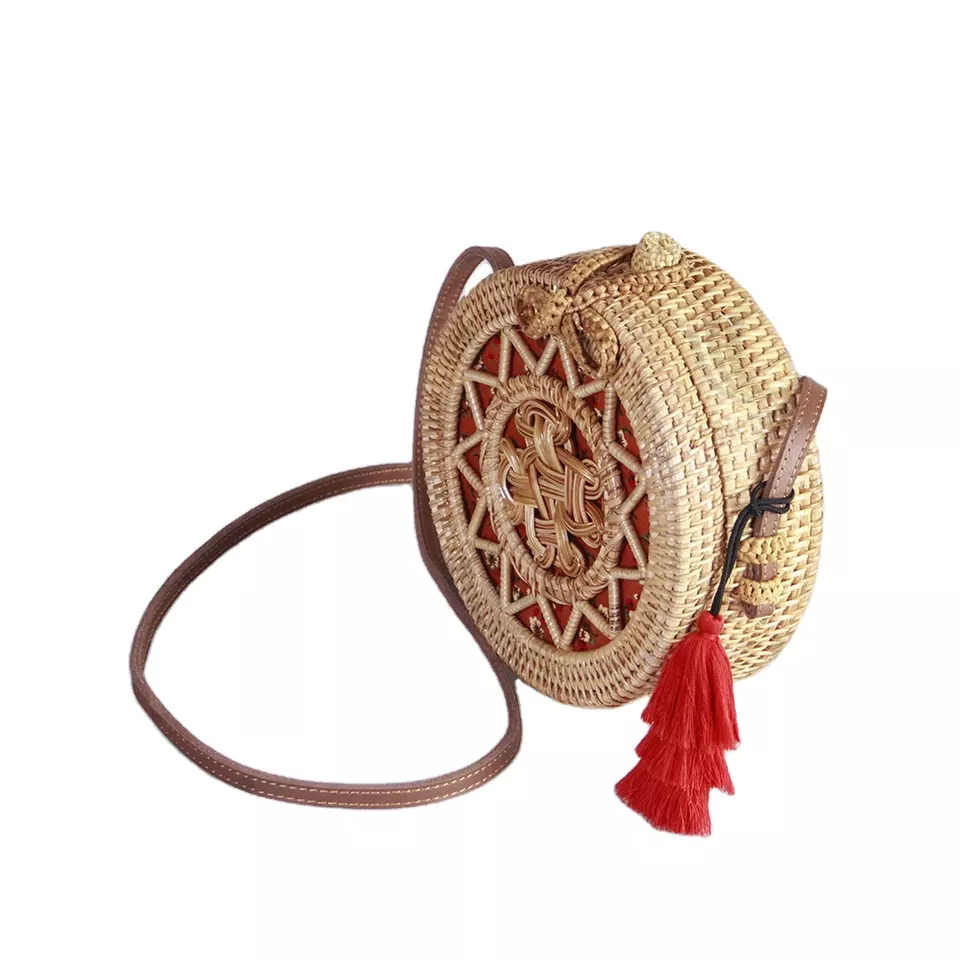 Rattan Handbag Handmade Bags Woven Purse Handbag Women Round Bag from Vietnam