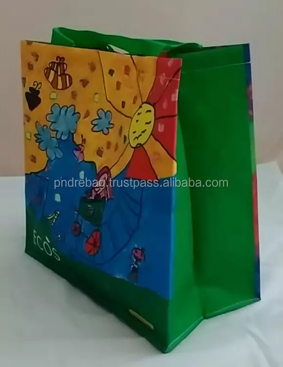 Recycled PP woven shopping bag, colored bag packaging, high quality printing BOPP with lamination outside