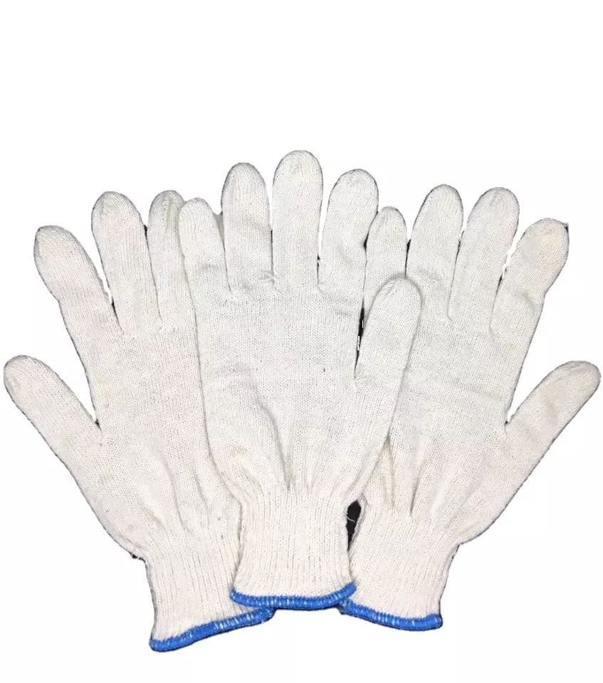 Mechanical working gloves cheaper price white industrial hand string knitted yarn cotton gloves for construction