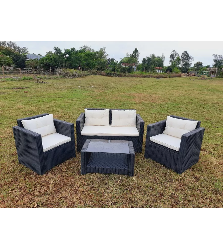 Vietnam mass product dining table restaurant rattan garden table and chair rattan outdoor furniture mass production photo