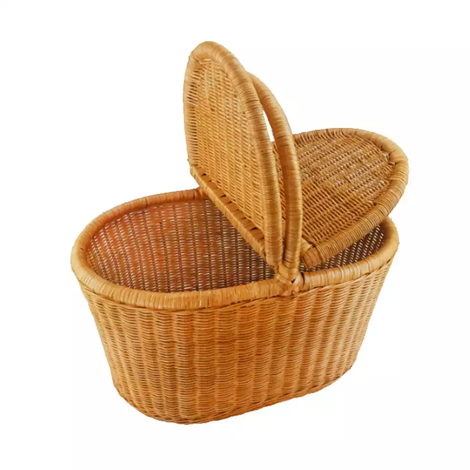 Bamboo Rattan Picnic box with lid Woven Storage Basket