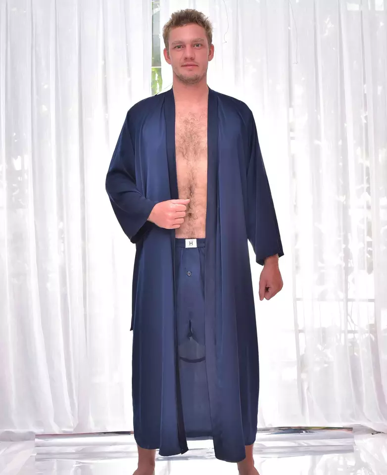 Wholesale Custom Silk Pajama Men Night Sleepwear Plus Size Satin Long Silk Robe Sets