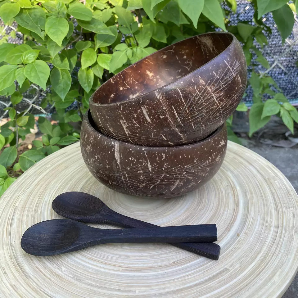 Best Seller Coconut Bowl Set of 2 Coconut Bowls and Wooden Spoons Set