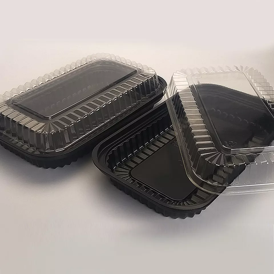 Custom PET PS Takeout Container For Lunch Food Tray Black Plastic Disposable And Recyclable Sushi Packaging Box