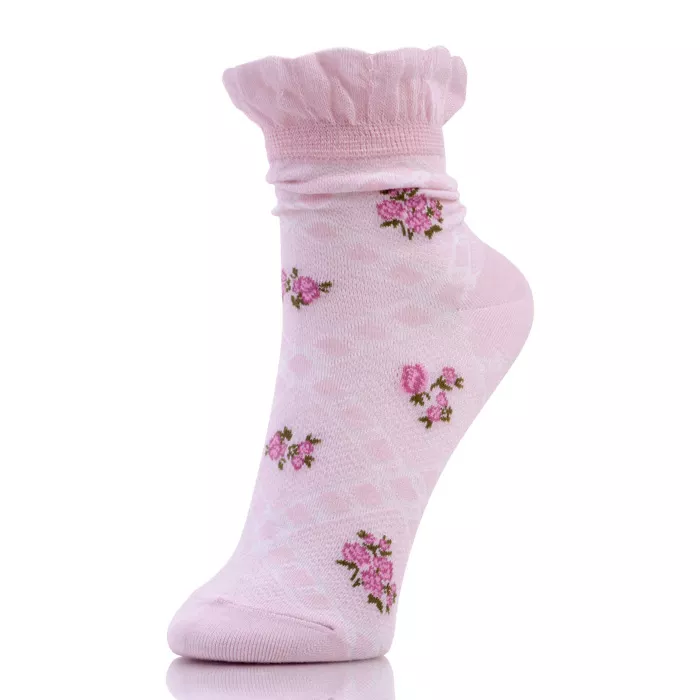 Sustainable Breathable Floral Anti-Slip Sweat-Absorbent Knit Sock Company Woman Flowers Pink Frilly Socks