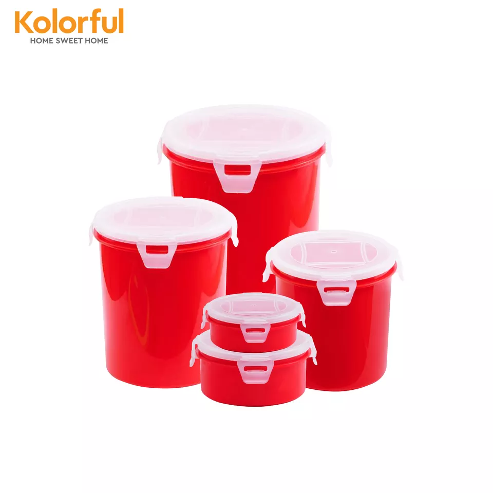 Food container plastic round shape with airtight lid and clip lock useful - model L940