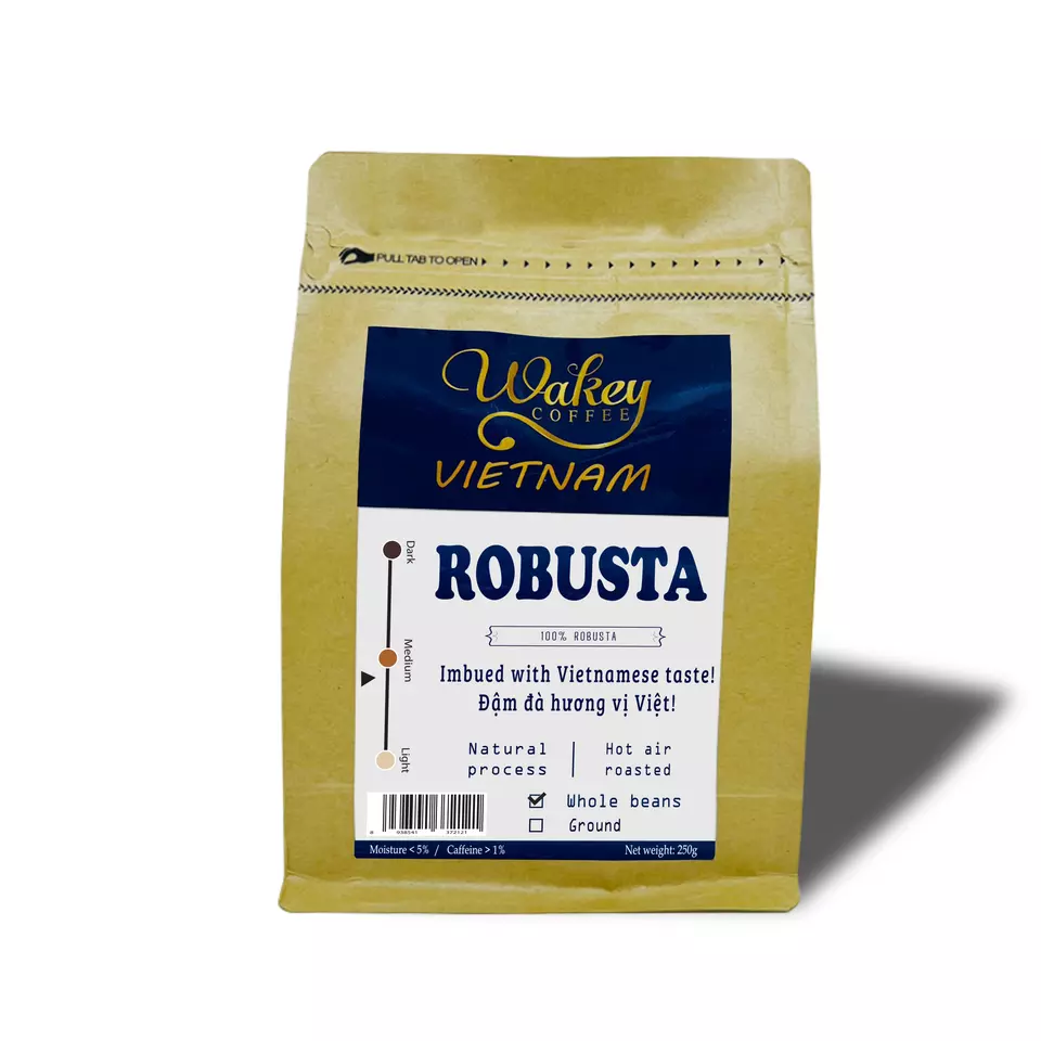 Customized logo Vacuum bag roasted ground coffee best price 100% Robusta Vietnam manufacturer with OEM Service