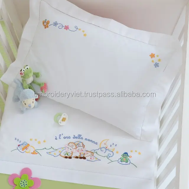 Hand embroidery Products 2018 100% Cotton Bed Sheet Bedding Set for baby