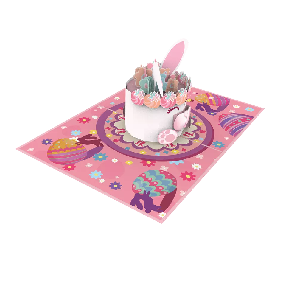 Pop up Easter Bunny Cake card 3D Colorful printing Easter greeting card Cheap kirigami Bunny card