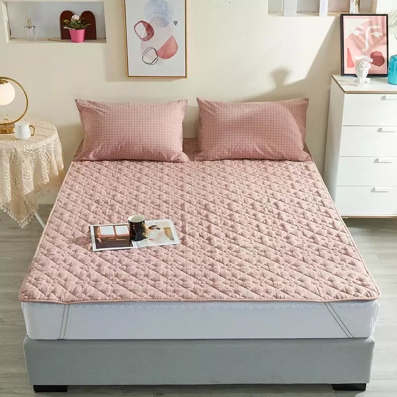 Amazon Hot Sale Cotton Plain 15 to 17 Inches Filled Quilted Air-permeable Pink Bed Pad Cover Mattress Protector/Mattress Cover