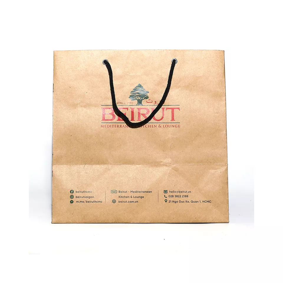 Recyclable kraft paper bag with twisted handle reusable shopping paper bags logo printed