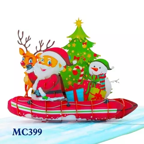 Viet-Craft Santa Claus On The Boat 3D Pop Up Card Paper Handicraft Noel Card Wholesale Kirigami Laser Christmas Card Best Seller