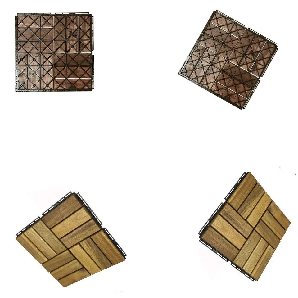 B6120 Acacia Wood Interlocking Deck Tiles, Plastic wood composite interlock deck tile or Plastic Decking Flooring Tiles