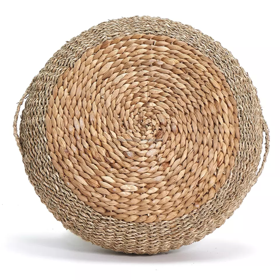 Wholesale Decoration Living Room Furniture Round Water Hyacinth Seagrass Floor Cushion Carton Contemporary Drum Shape Acceptable