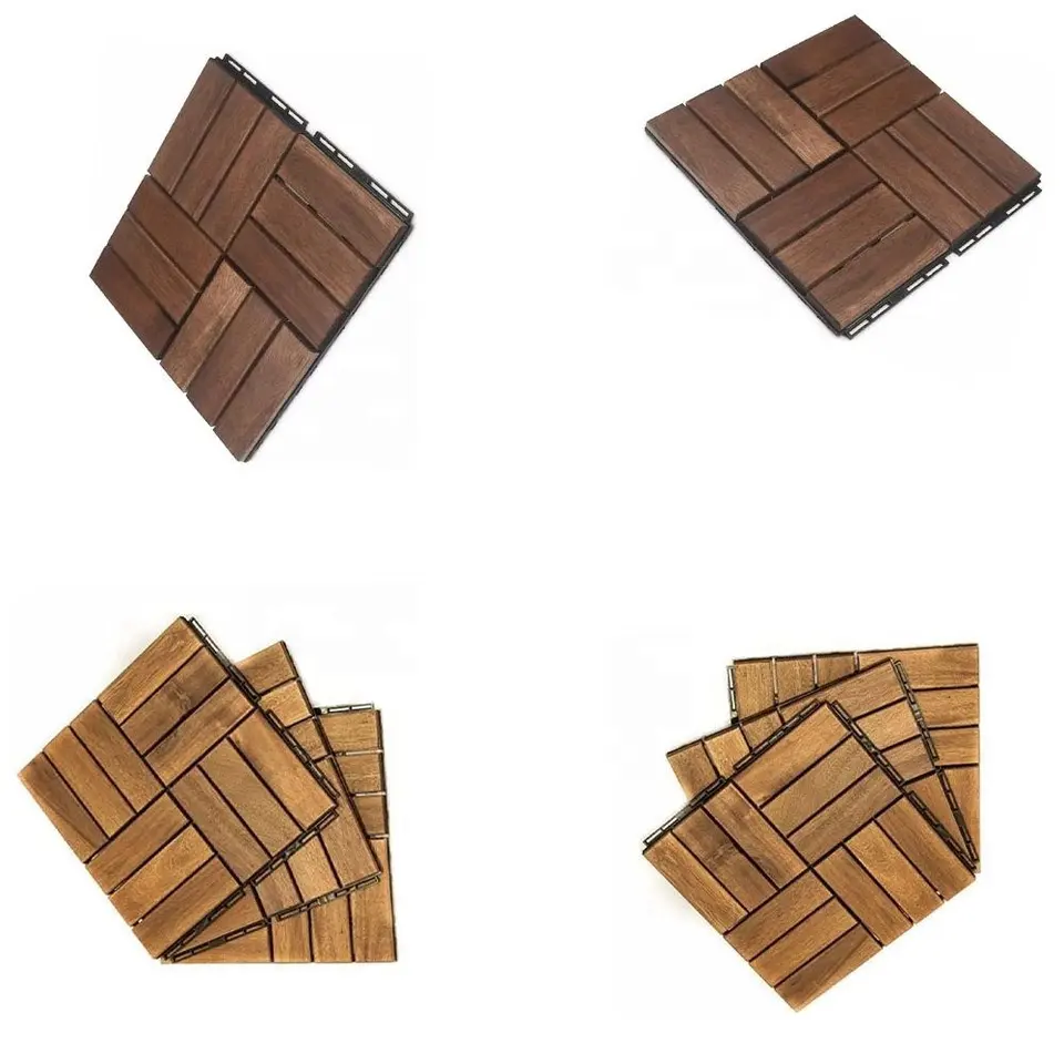 B5902 Acacia Wood Interlocking Deck Tiles, Plastic wood composite interlock deck tile or Plastic Decking Flooring Tiles