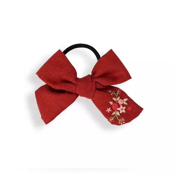 Handmade Hair Bow Beautiful Red Hair Bow From Linen Fabric With Elastic Bands