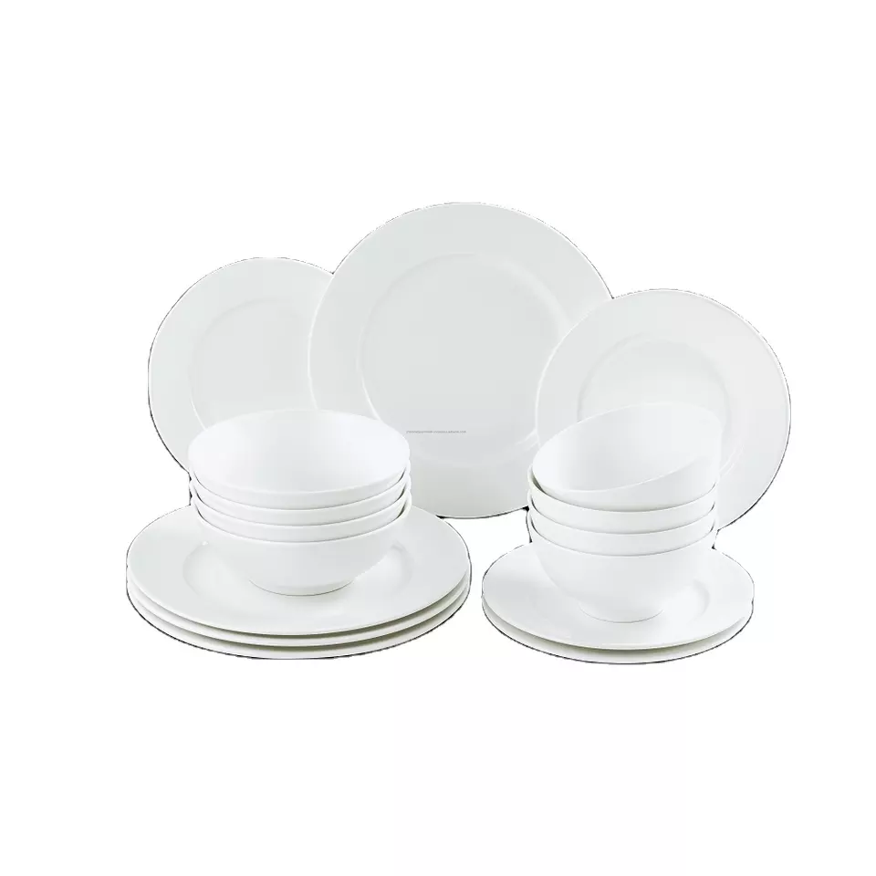 Minh Long I 16 Pieces Premium Porcelain Dinnerware Set, Service for 4, Round Platters Plates Bowls Serve Fine Dining Dishes