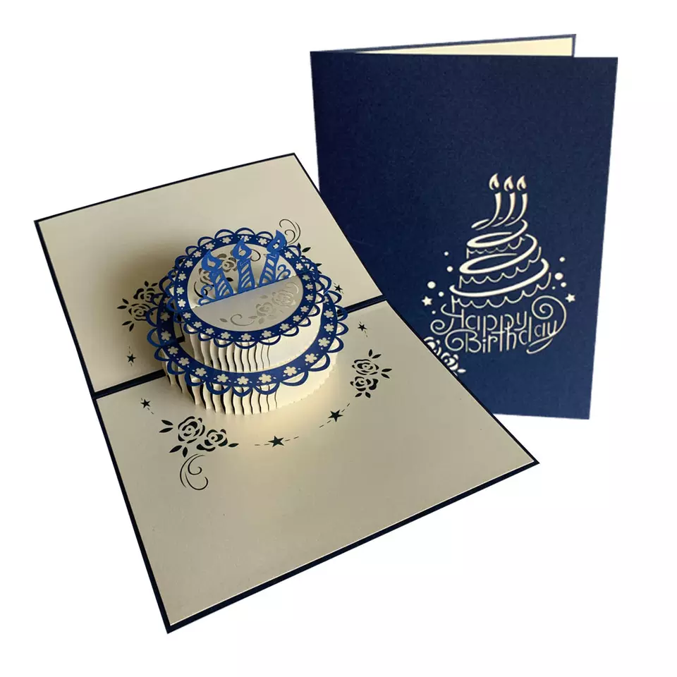 Pop-up Birthday card PGR-7603 Blue, 3D Pop up Paper Greeting Cards, Wholesale Vietnam Everyday Card