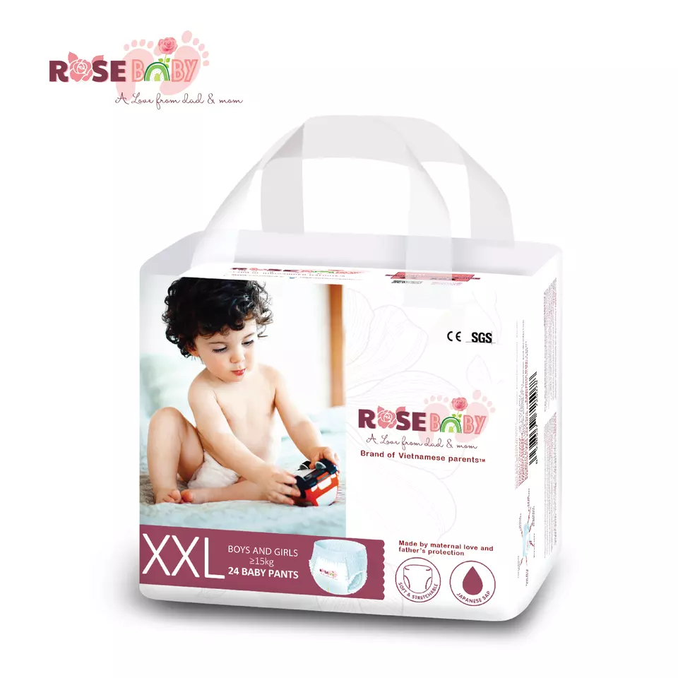 12 hours dry Cotton Material Everyday Season 3D Leak Prevention Channel Dry Surface 24 pieces Rose size XXL Baby diaper