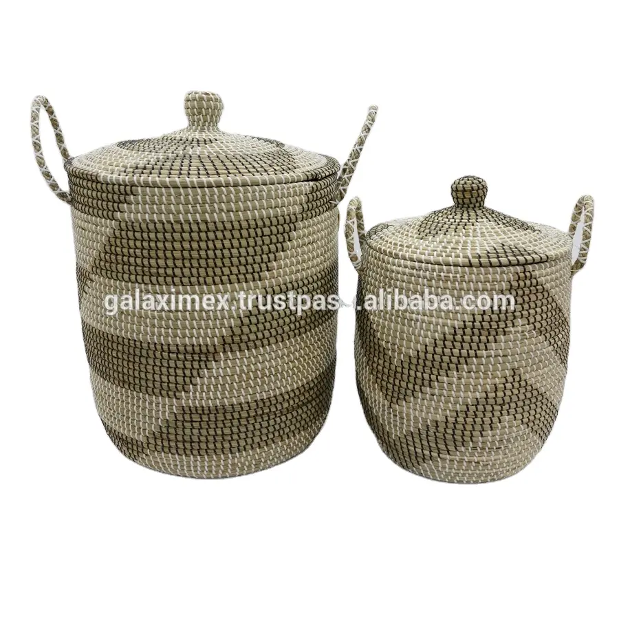 Unique Woven Seagrass Basket with Handles Handmade Eco-friendly Hamper by Galaxy Handicraft Manufacturing