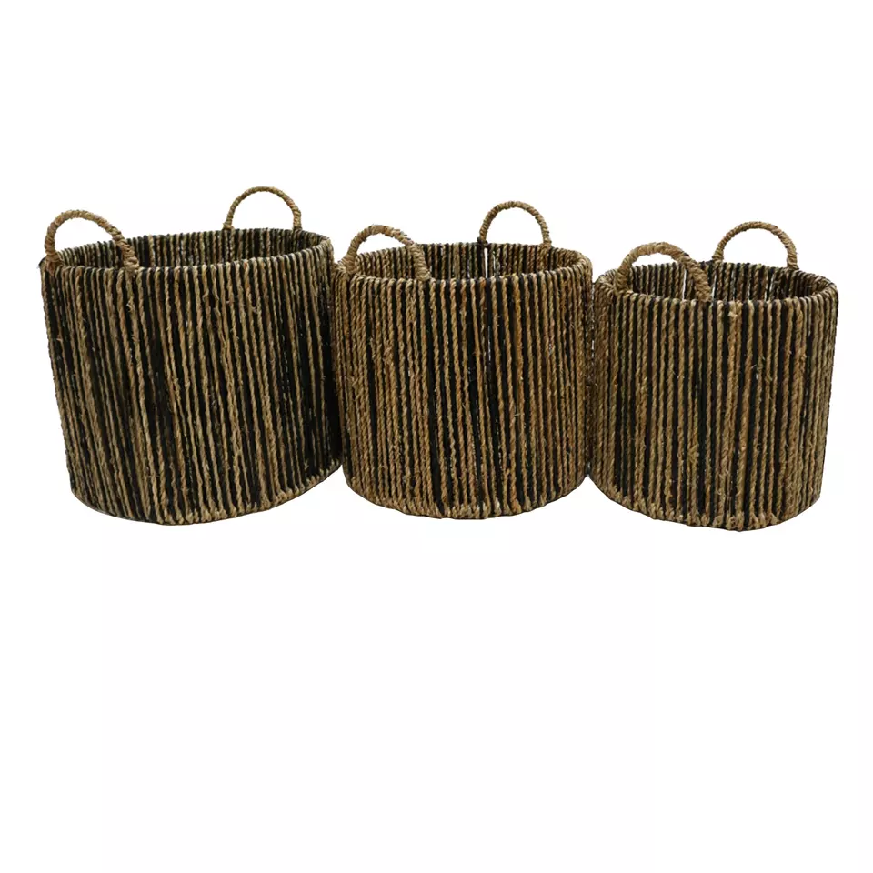 Vietnam manufacture round woven home storage round seagrass basket S/3