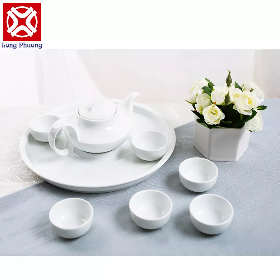OEM Porcelain tea set in Coffee & Tea Pot White matte Porcelain teapots from Long Phuong wholesale tableware manufacturer