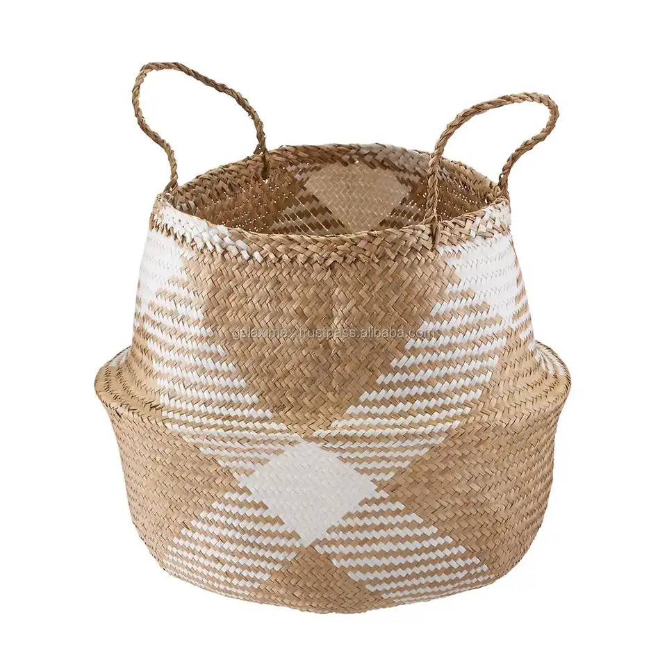 Wholesale Cheapest Natural Seagrass Belly Basket with handles made in Vietnam