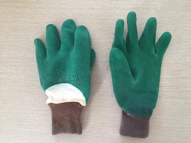 Latex-coated cotton fabric gloves with jersey