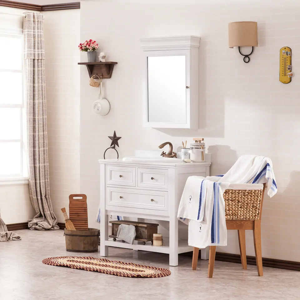 Modern Large Storage Plywood Cabinet White bathroom Vanity Unit with Sink