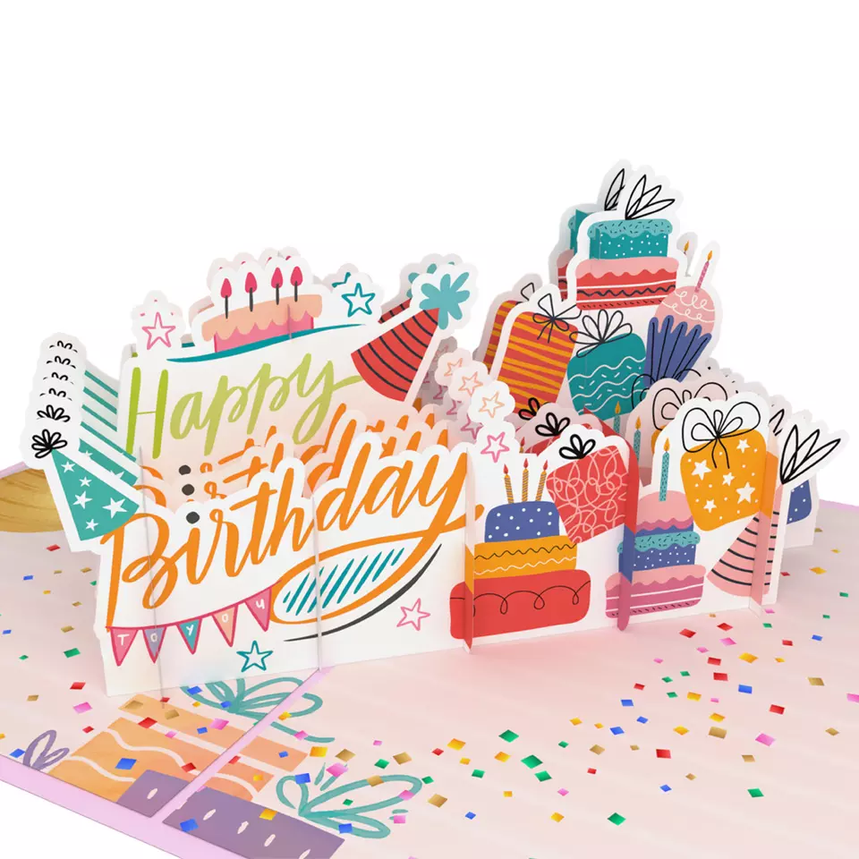 Birthday Hot Collection Best Quality Wholesale Price Thank You Birthday Gift Mountain Handmade Laser Cutting 3D Pop Up Card