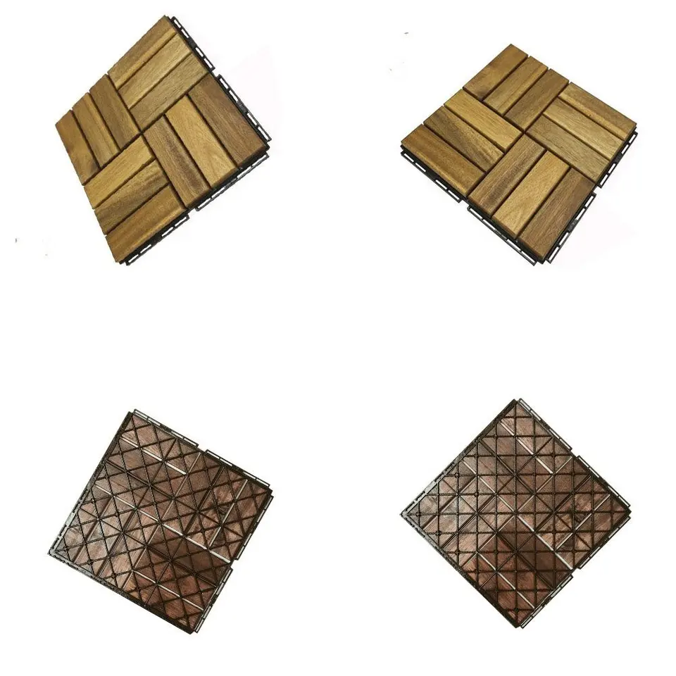 B5952 Acacia Wood Interlocking Deck Tiles, Plastic wood composite interlock deck tile or Plastic Decking Flooring Tiles