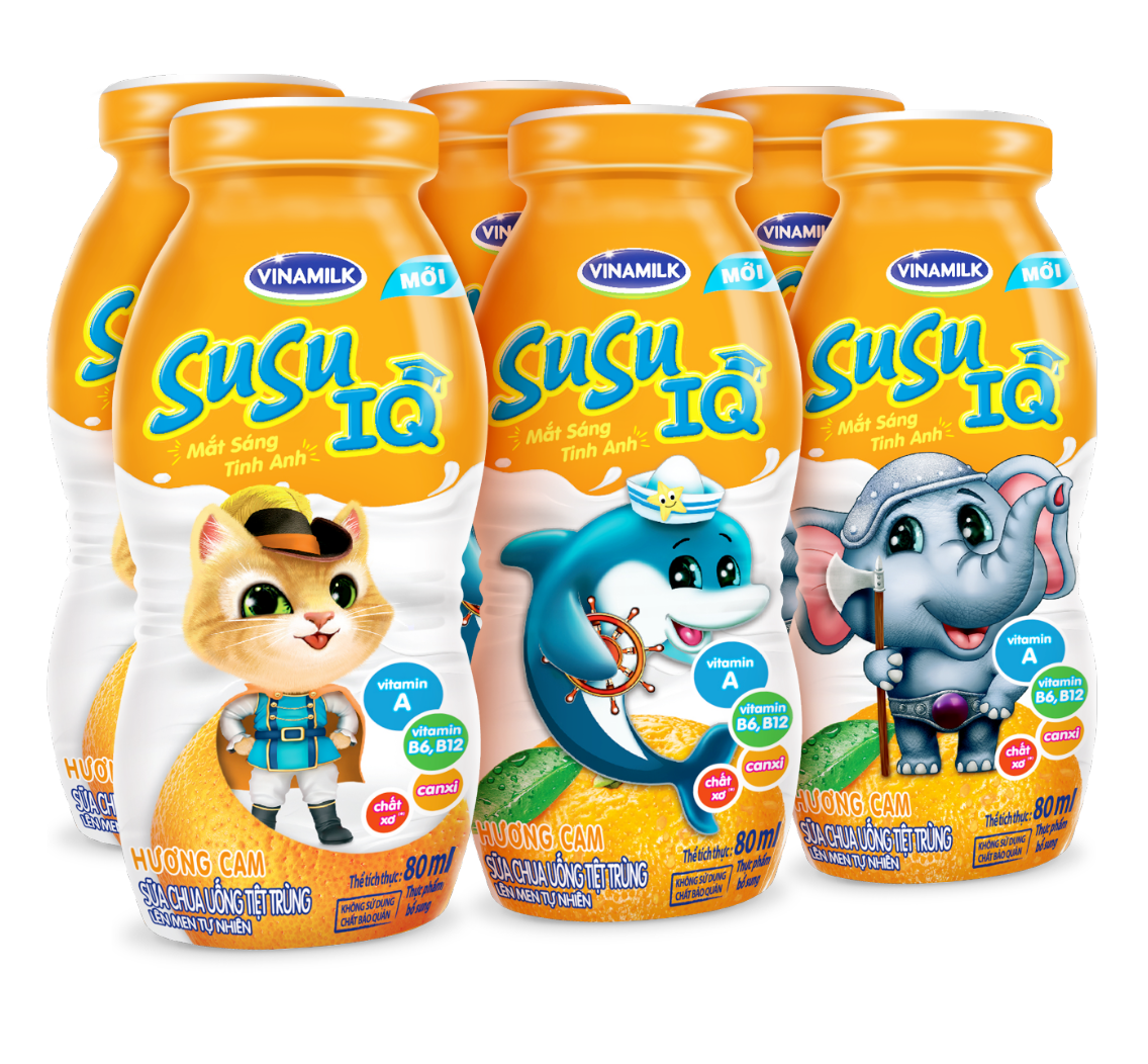 Drinking Yogurt - Vinamilk - Susu IQ Brand - for Kid - Orange Flavor - Bottles 80ml X 48 Per Carton 0.08 % Fat GMP, HALAL, ISO,