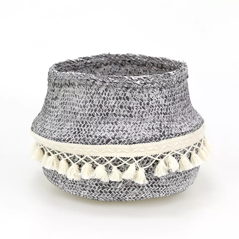 New Design Seagrass belly basket with tassel wholesale 2021