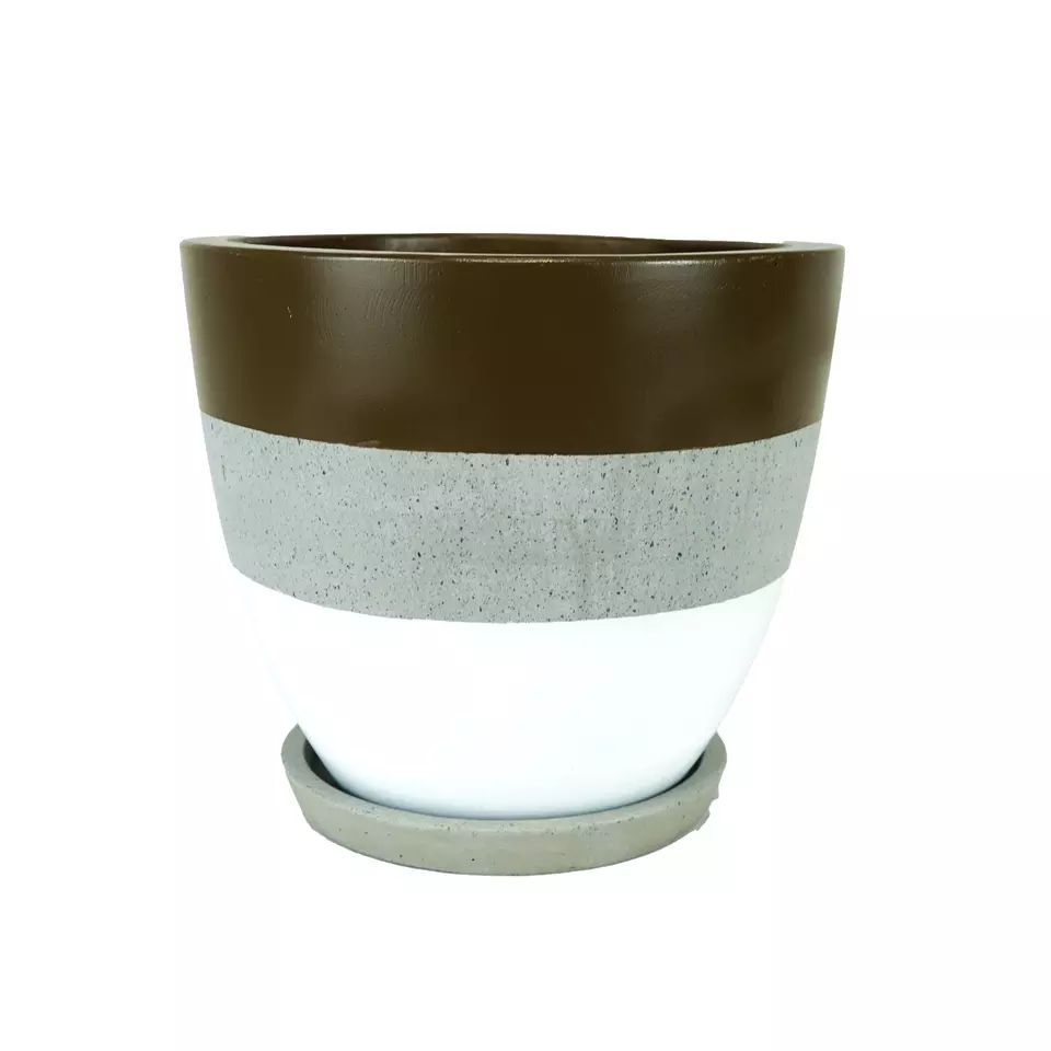Wholesale Brown Cement White Classic Style CE03TPS4 Tapered Shape Vietnam Cement Flower Pots & Planters Hand Painting Collection