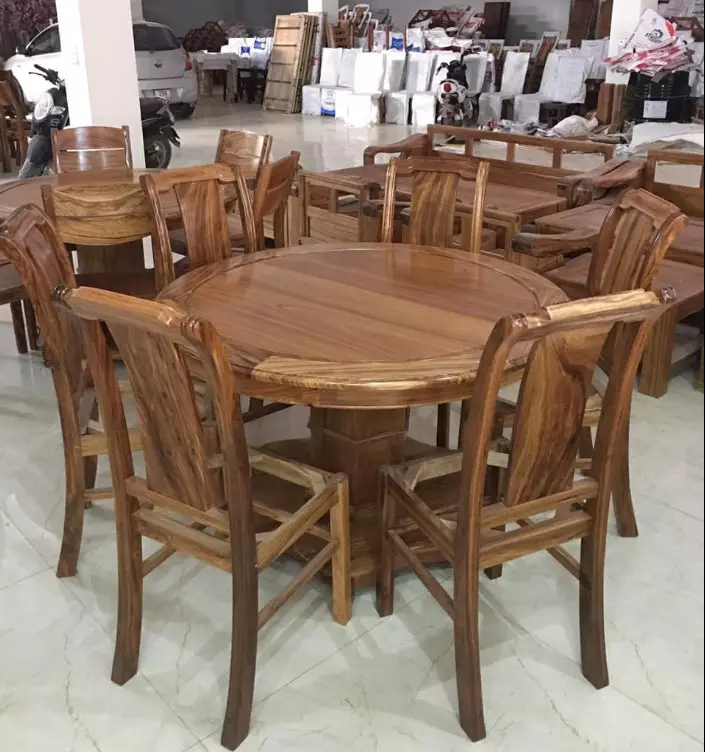Antique designs wooden round dining table set 6 chairs for kitchen from Viet Nam