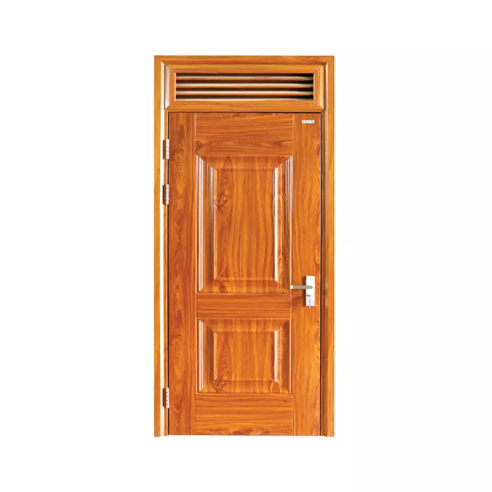 New Design Modern Single-leaf Wood Grain Steel Door - The Door Has An Opening Above