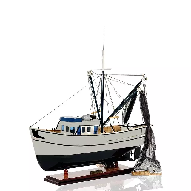 SAMPLE AVAILABLE Wooden handmade ship model Shrimp Boat painted (L60) for home and office decor ready to ship