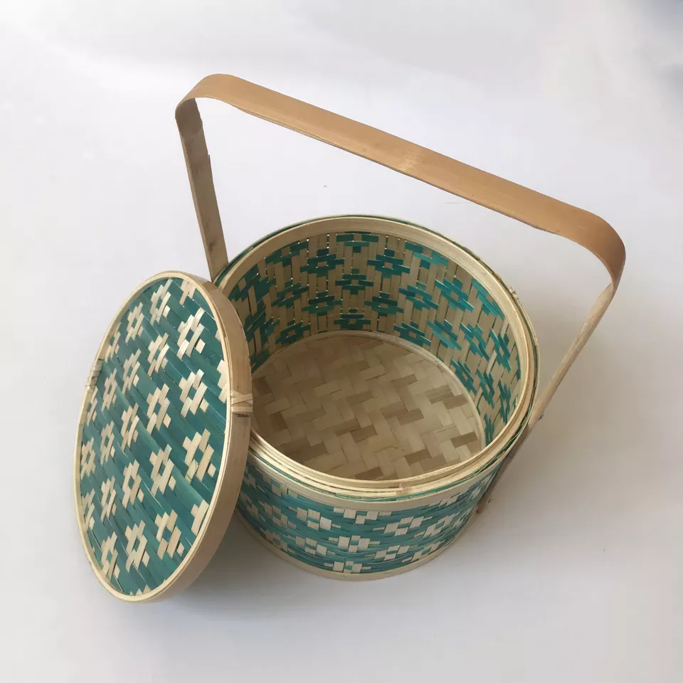 Vintage box with bamboo lid Woven Storage Basket for Lunch Food Tea Gift Candy Box