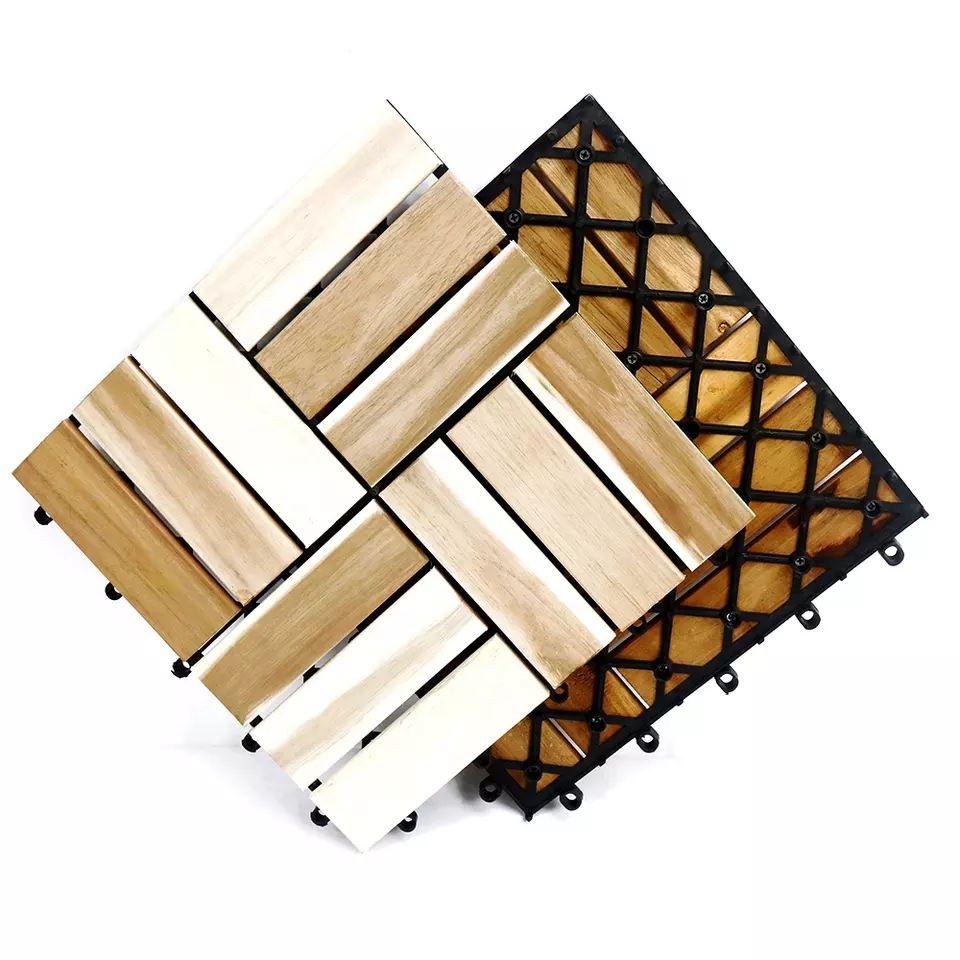 Vietnam Click-lock Plastic Based Deck Tiles Wood Flooring Composite Decking 12 Slats for DIY Parquet Floor