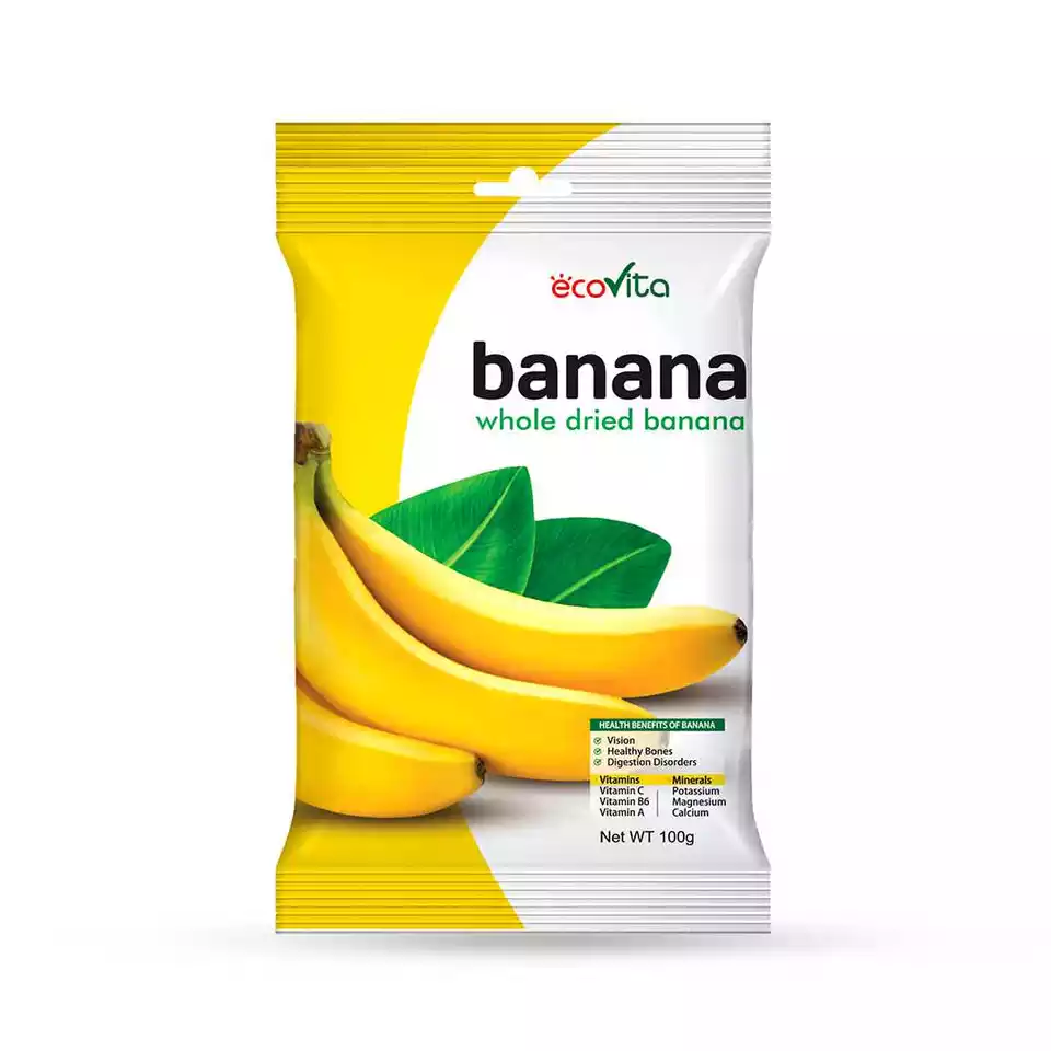 HOT SALE Factory Price Top Grade Made In Vietnam Nutritious Tasty ECOVITA Whole Soft Dried Banana 100g bag