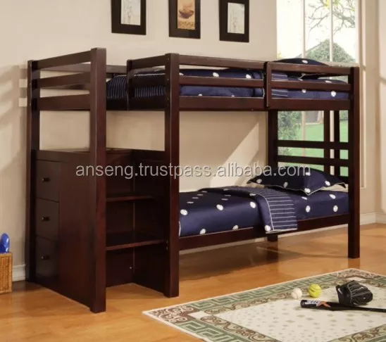 Twin Bunkbed With Shelf Black Color