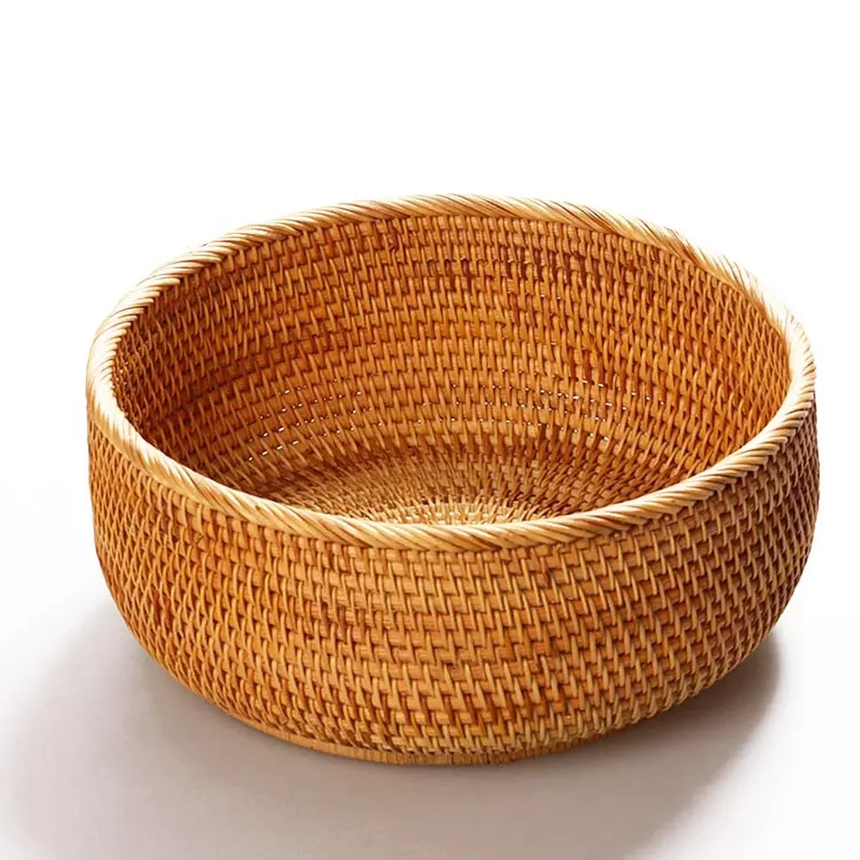 Set 3 Natural Handicraft Rattan Fruit Storage Basket for Restaurant or Home or Kitchen Serving Food Basket for Home Decor