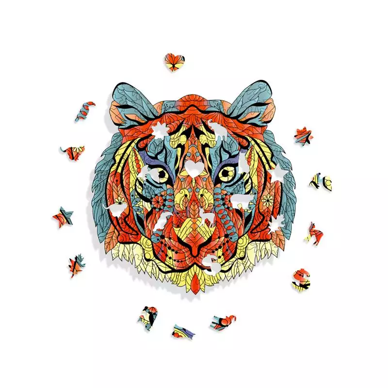 Tiger Wooden Jigsaw Puzzle, Animal Shaped Jigsaw Puzzle, Unique Shape Premium Creative Best Gift for Adults and Kids