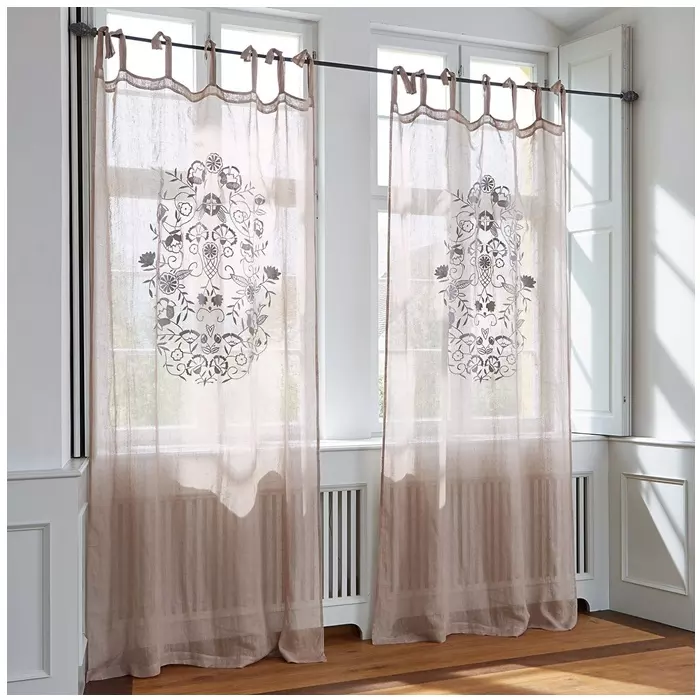 Soft Touch Embroidery Flower Linen Curtain Modern Style Linen Sheer Curtains Natural Linen Fabric Living room Hotel Drapes