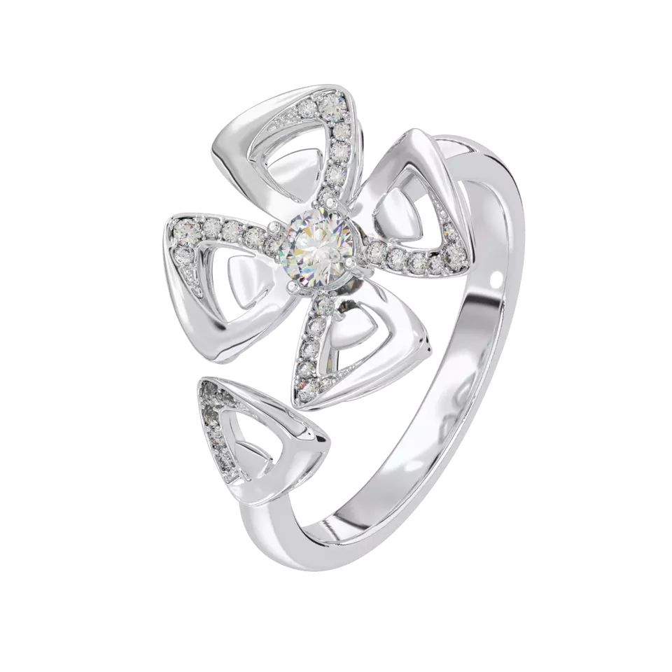 Open Ring 10K Real White Gold Flower Fashion Cubic Zirconia Stone Rings Jewelry Lucky Love Gift For Women