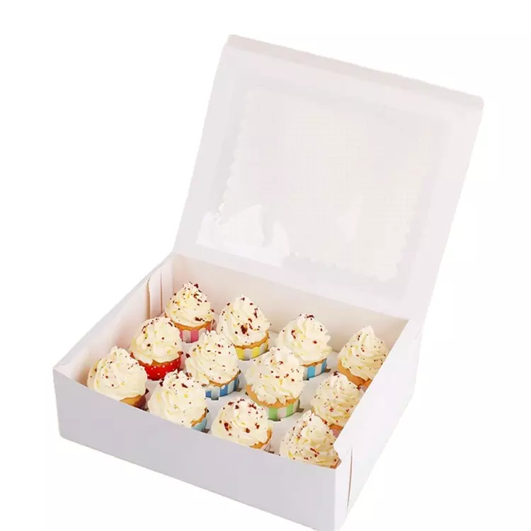 Free sample new hot sale custom print cake box with window cake pie boxes 2 4 6 12 pack cupcake trinket box