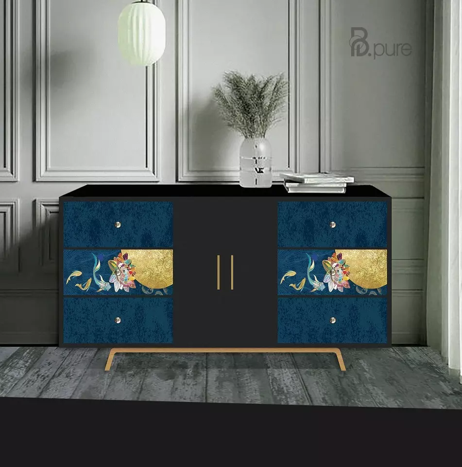W1600xD500xH800 Home Furniture Modern Storage Decoration Craftsman Indochine Style Wood OCEAN Lacquer Cabinet