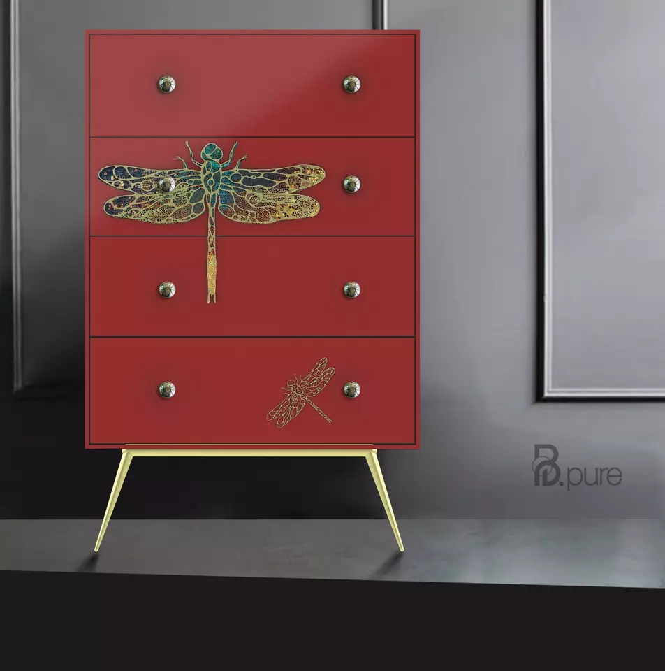 Hand-painted Home Furniture Modern Craftsman Indochine Style Wood DRAGONFLY Decorating Lacquer Cabinet
