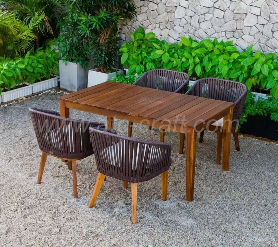 FLORES COLLECTION - Trendy Design Wicker Poly Rattan PE Dining Set Table & 4 Chairs Outdoor Furniture - Style 3