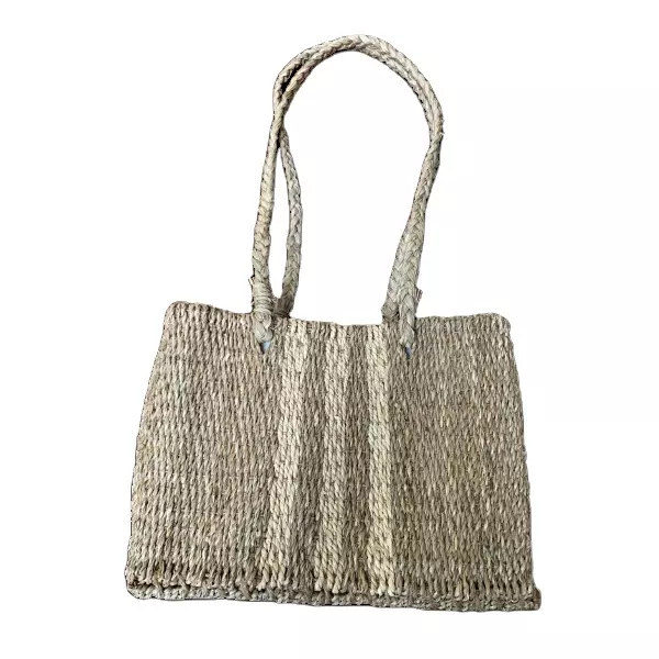 Trending Natural Color Sedge Handbag Pattern Type Hollow Out Zipper Closure Type Main Material sedge Lock Decoration